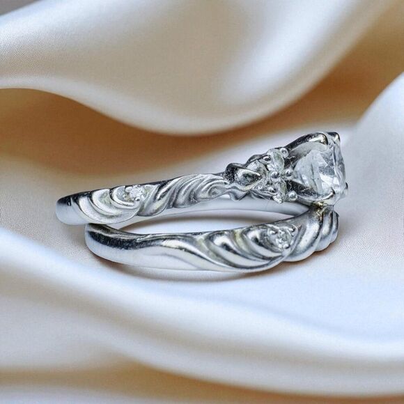 14K White Gold- 1CT Diamond Ring Set -$5375 Floral "Gossimer" by Artcarved -6.4g - Picture 14 of 15